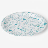 ターコイズおもしろいと愛モダンとハート ペーパープレート (アングル)