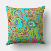 ターコイズおよびシャーベットの緑の混合物のペイズリー クッション (裏面)