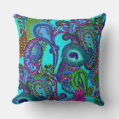 ターコイズおよびシャーベットの緑の混合物のペイズリー クッション (正面)