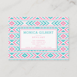 ターコイズおよびピンクの幾何学的パタアステカーン 名刺