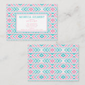 ターコイズおよびピンクの幾何学的パタアステカーン 名刺 (正面/裏面)