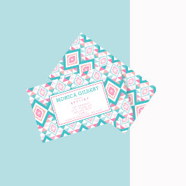 ターコイズおよびピンクの幾何学的パタアステカーン 名刺