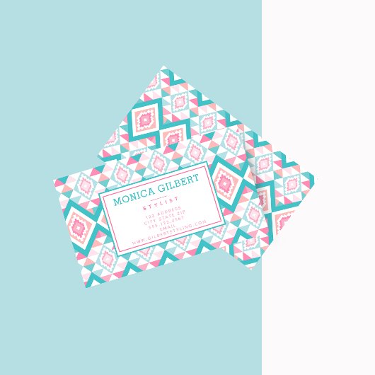 ターコイズおよびピンクの幾何学的パタアステカーン 名刺
