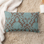 ターコイズおよびブラウンのダマスク織 ランバークッション (ブランケット)