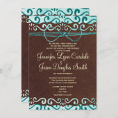 ターコイズおよびブラウンの国の結婚式招待状 招待状 (正面/裏面)