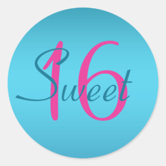 ターコイズおよび明るい赤紫色Sweet sixteenシール ラウンドシール