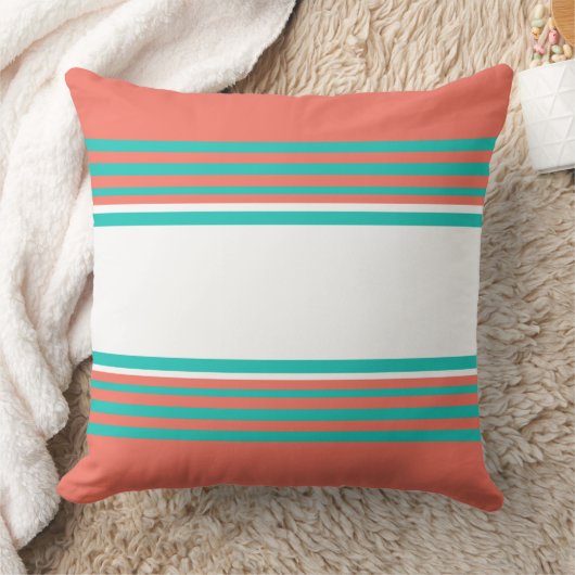 ターコイズおよび生きている珊瑚のストライプな装飾用クッション クッション (ブランケット)