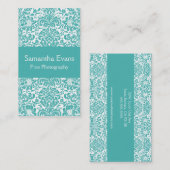 ターコイズおよび白いダマスク織の名刺 名刺 (正面/裏面)