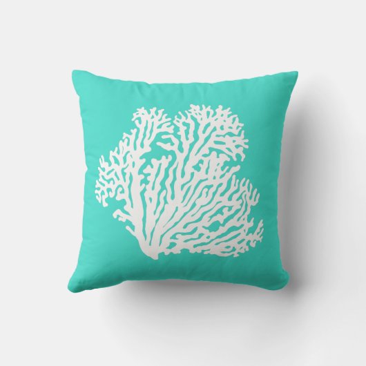 ターコイズおよび白い沿岸装飾の珊瑚 クッション (裏面)