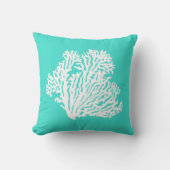 ターコイズおよび白い沿岸装飾の珊瑚 クッション (正面)