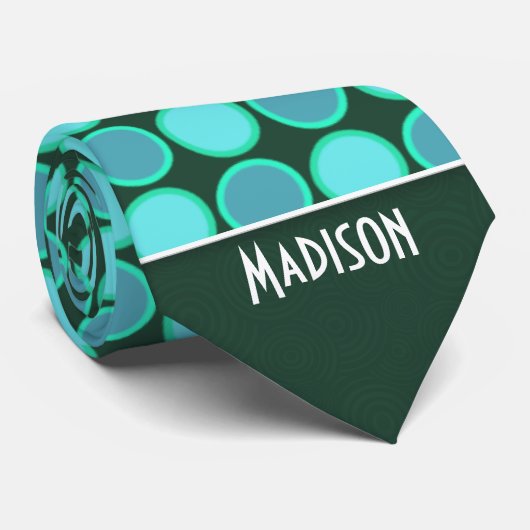 ターコイズおよび緑の水玉模様 ネクタイ (ロール)