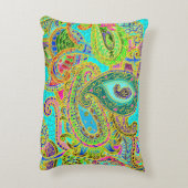 ターコイズおよび緑の混合物のペイズリー アクセントクッション (裏面(縦))