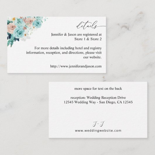 ターコイズおよび赤面ピンクフローラエンクロージャカード エンクロージャーカード (正面/裏面)