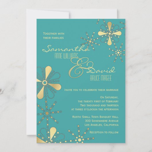 ターコイズおよび金ゴールドのインディアンの刺激を受けたな結婚式 招待状 (正面)