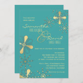 ターコイズおよび金ゴールドのインディアンの刺激を受けたな結婚式 招待状 (正面/裏面)