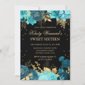 ターコイズおよび金ゴールドバラフローラSweet sixteen 招待状 (正面)