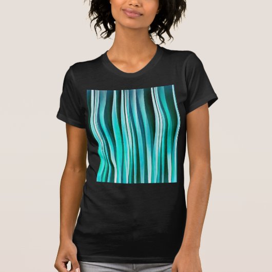 ターコイズおよび青緑色の海のStripyラインパターン Tシャツ (正面)
