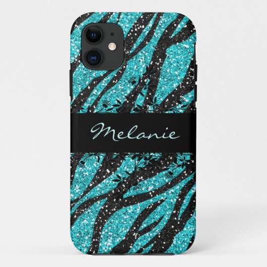 ターコイズおよび黒いシマウマのプリントのグリッターのiPhone 5 Case-Mate iPhoneケース (裏面)