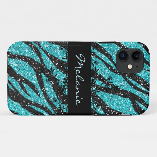 ターコイズおよび黒いシマウマのプリントのグリッターのiPhone 5 Case-Mate iPhoneケース (裏面(横))