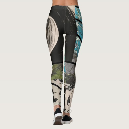 ターコイズおよび黒のストライブ柄 レギンス (裏面)