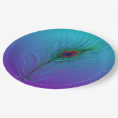 ターコイズからパープルへのピーコックの羽 ペーパープレート (アングル)