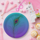 ターコイズからパープルへのペコックの羽 ペーパープレート (パーティー)