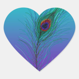 ターコイズからパープルまでの孔雀の羽 ハートシール