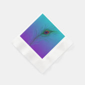 ターコイズからパープルピーコックフェザー 縁ありカクテルナプキン (角)