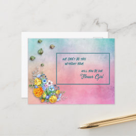 ターコイズからピンクのグラデーションフローラブーケ花 案内ポストカード