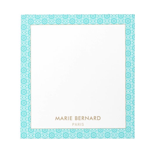 ターコイズかわいいボヘミアンのパタパーソナライズされたーン名 ノートパッド (正面)