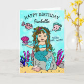 ターコイズかわいらしマーメイドハッピーバースデーカード カード (黄色い花)