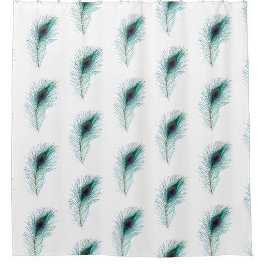 ターコイズかわいらし孔雀の羽根 シャワーカーテン (正面)