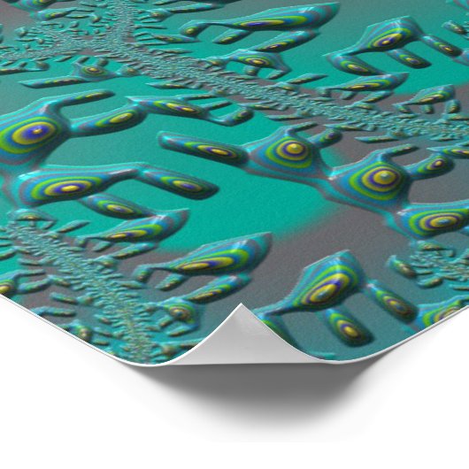 ターコイズが木に生える場所フラクタル抽象芸術 ポスター (角)