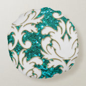 ターコイズきらきら光るダマスク ラウンドクッション (裏面)