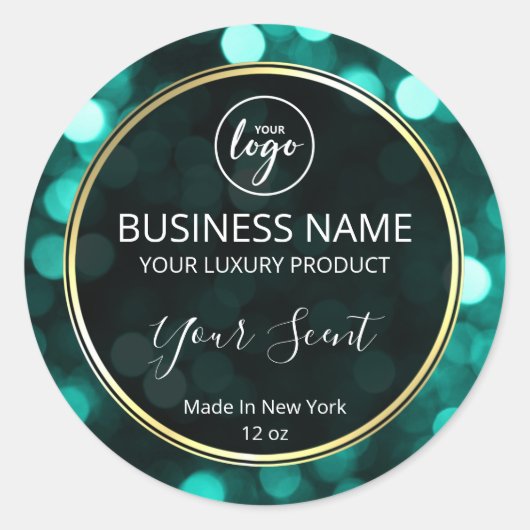 ターコイズきらめくブラック体バターラベル ラウンドシール (正面)