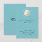 ターコイズとアイボリー砂ドル応答カード 出欠カード (正面/裏面)