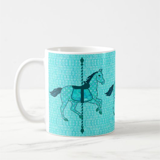 ターコイズとアクアのメリーゴーラウンドの馬 コーヒーマグカップ (左)