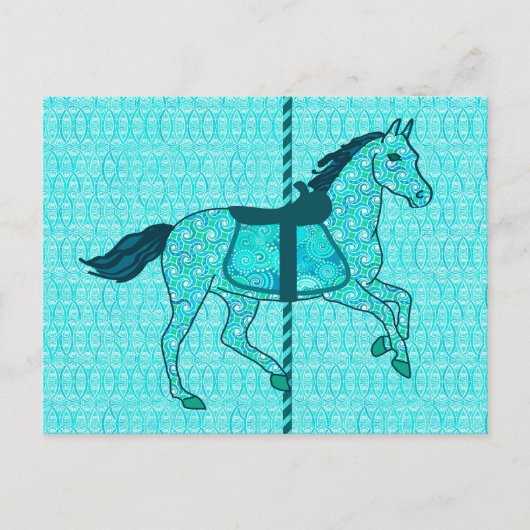 ターコイズとアクアのメリーゴーラウンドの馬 ポストカード (正面)