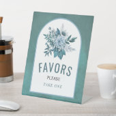 ターコイズとアクアブルーの花と葉のウェディングギフト 台座サイン (インサイチュ)