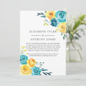 ターコイズとイエローのウェディング縮小ゲストリスト 案内状 (スタンド正面)