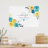 ターコイズとイエローのフラワーブライダルシャワー ポスター (キッチン)