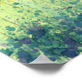 ターコイズとイエローの水彩花、モダンウォール ポスター (角)