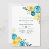 ターコイズとイエローの花のハウスウェディング 招待状 (正面)