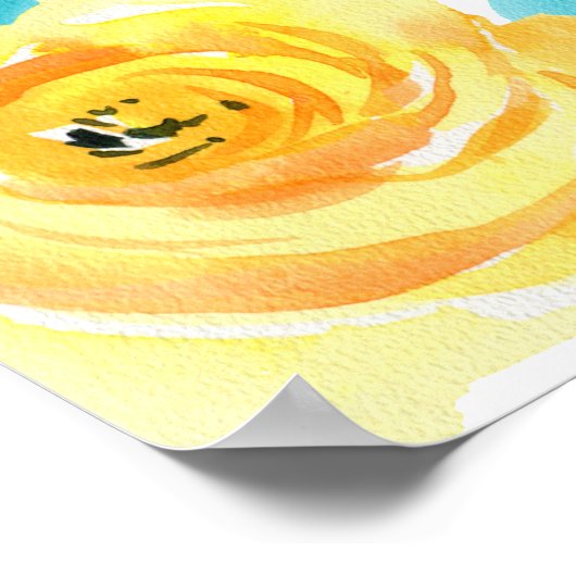 ターコイズとイエローの花のブライダルシャワー ポスター (角)