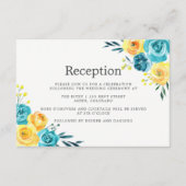 ターコイズとイエローの花の結婚式の披露宴 エンクロージャーカード (正面)