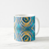 ターコイズとイエローろうけつ染めサークル&ダイヤモンド コーヒーマグカップ (正面右)