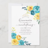 ターコイズとイエローウォーター色フローラキンセアニラ 招待状 (正面)