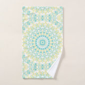 ターコイズとイエローサマーマンダラデザイン バスタオルセット (ハンドタオル)