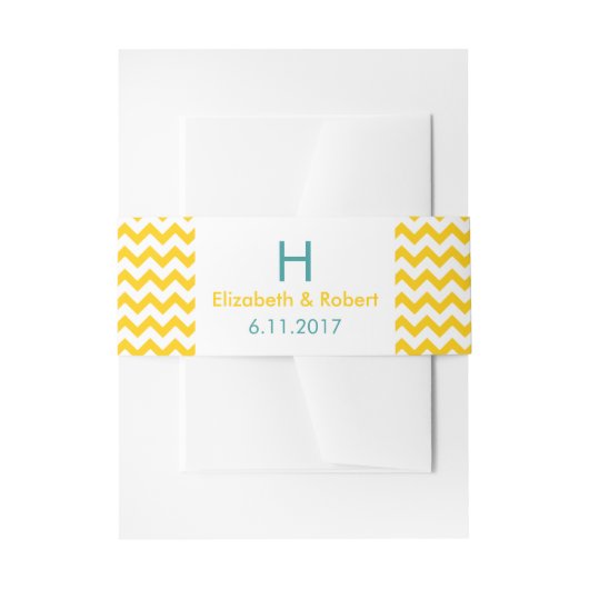 ターコイズとイエローシェフ結婚ロン 招待状ベリーバンド (正面例)