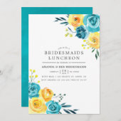 ターコイズとイエローフローラブリデスメイドランチョン 招待状 (正面/裏面)